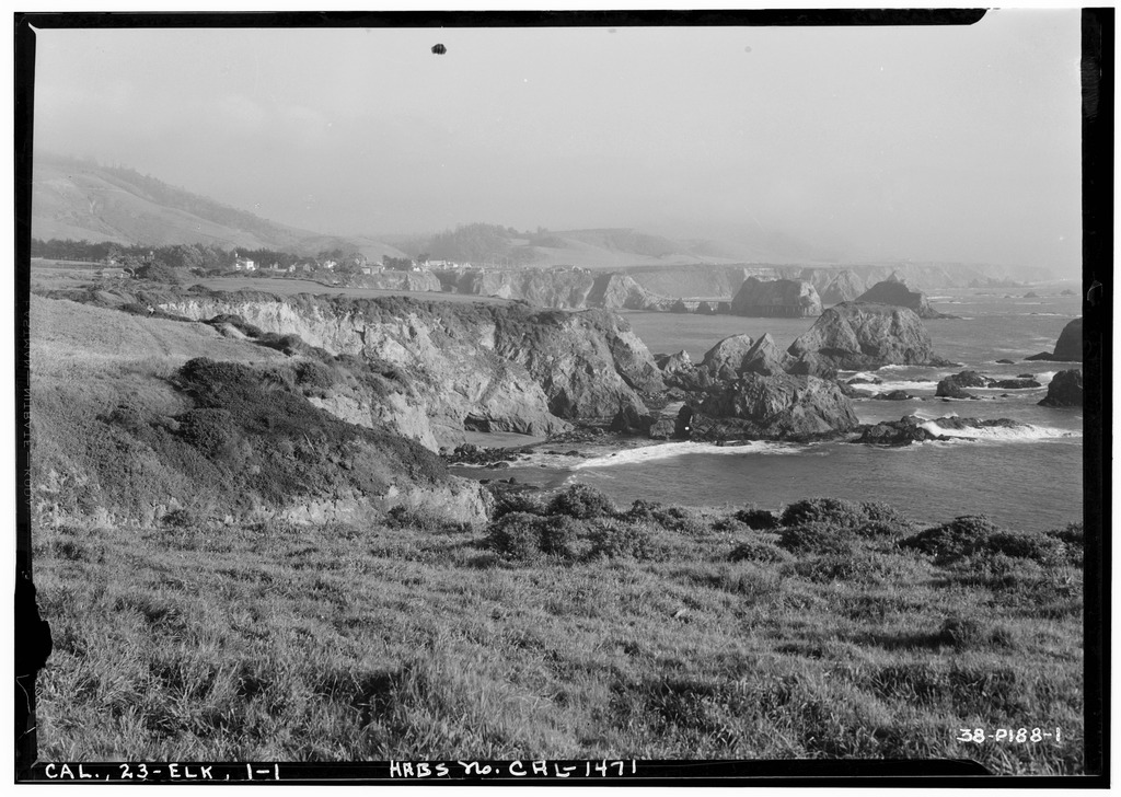The town of Elk, CA from Cuffey's Cove [public domain]